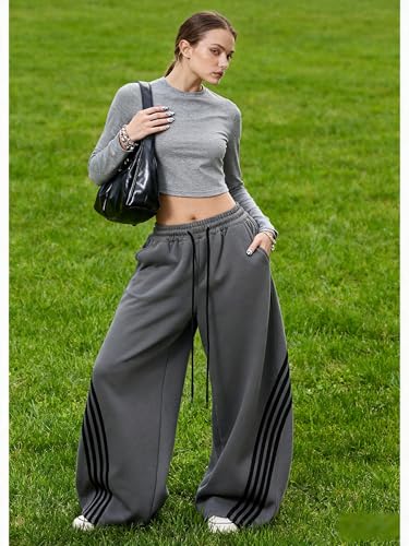 Image of EMMIOL Women's Y2K Baggy Barrel Striped Sweatpants High Waisted Wide Leg