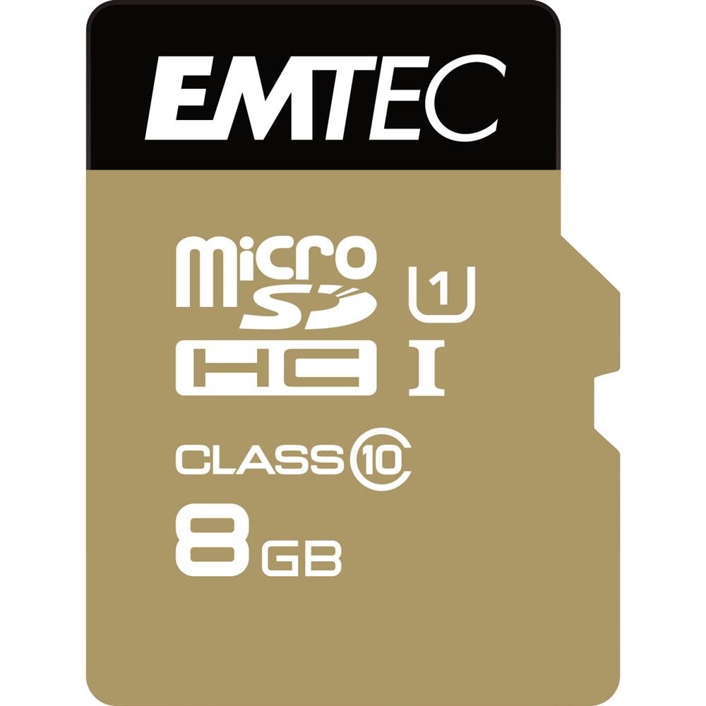 EMTEC ECMSDM8GHC10GP - Carte microSD - Classe 10 - Gamme Elite Gold - UHS-I U1 - Avec adaptateur Performance - Vitesse de lecture jusqu'à 85MB/s -Noir/Or - 8 Gb