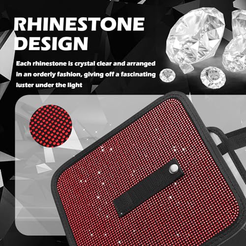 Image of Bling Car Trash Can with Rhinestone,Foldable Car Garbage Can for in-Vehicle Waste Disposal,Multipurpose Hanging Back Seat Organizer & Decorations Fit for Most Cars Trucks (Red)