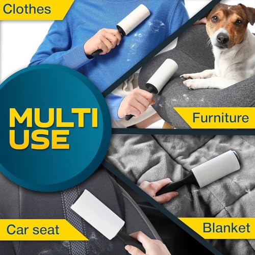 Image of Lint Rollers for Pet Hair, Sticky, Remover for Couch, Clothes Furniture and Carpet. Lint Roller Dog Hair Remover Cat Hair, Animal Hair, Pet Fur, Fuzz. 5 Large Pet Hair Lint Rollers White