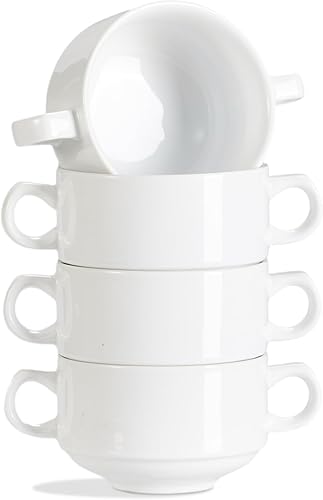 ONEMORE Tazones de sopa con asas, platos de sopa de cebolla francesa, aptos para horno, 13 onzas, apilables de cerámica, pequeños tazones para