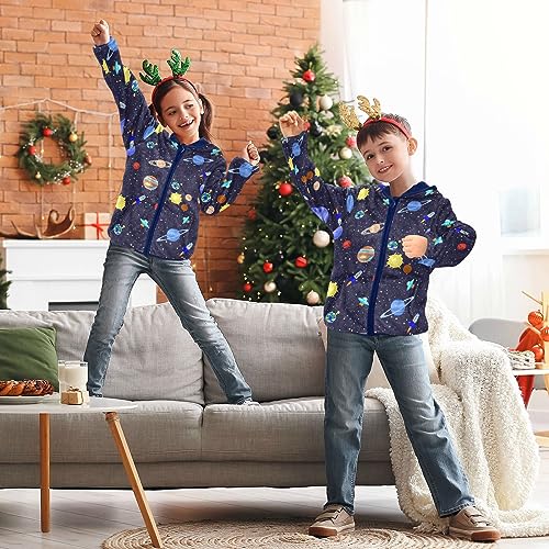 Image of Aflyko Boys Fleece Coat Blue Zip-Up Hoodie Girls Outerwear Kids Hooded Jacket