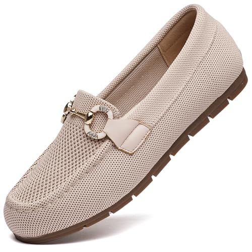 Image of Women's Knit Slip On Loafers - Breathable Mesh Flats with Memory Foam Insole & Arch Support, Non-Slip Comfortable Shoes for Work Office Commute, Driving, Casual Daily Walking (Wide Foot Friendly)