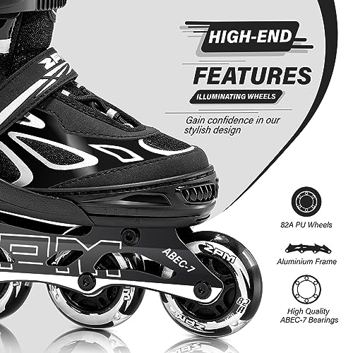 2Pm Sports Vinal Inline Skates For Men With Light Up Wheels Adjustable Roller Blades Women, Illuminating Outdoor Roller Skates For Kids And Adults - Sliver M #TOP1