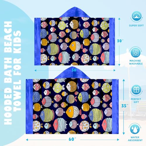 Image of Shark Boys Beach Towel with Hoodie for Kids Toddlers Age 4-8,Shark Blue Bath Towels Shower Wrap for Boys, Hooded Poncho Beach Blanket for Pool Swimming Cute Wearable Bath Towel for Child