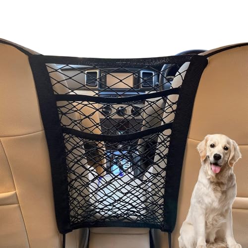 Poraceous Red Divisora de Malla para Mascotas con Cuerda y Gancho Ajustables, Barrera de Malla, Protector Universal para Perros Asiento Trasero Coche, Divisor de Coche para Camionetas SUV (30 x 23 cm)