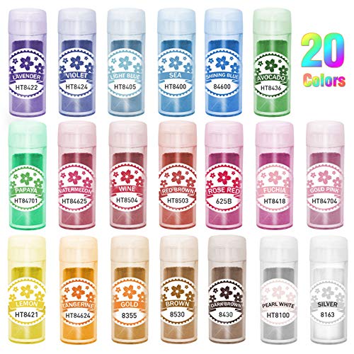 Mica Powder,Alritz 20 Colors Cosmetic Grade Resin Powder in Bottle,for DIY Slime ,Expoy Resin,Tumblers,Lip Gloss,Nail Art ,Bath Bomb,Soap, Pearl Pigment Color Dyes