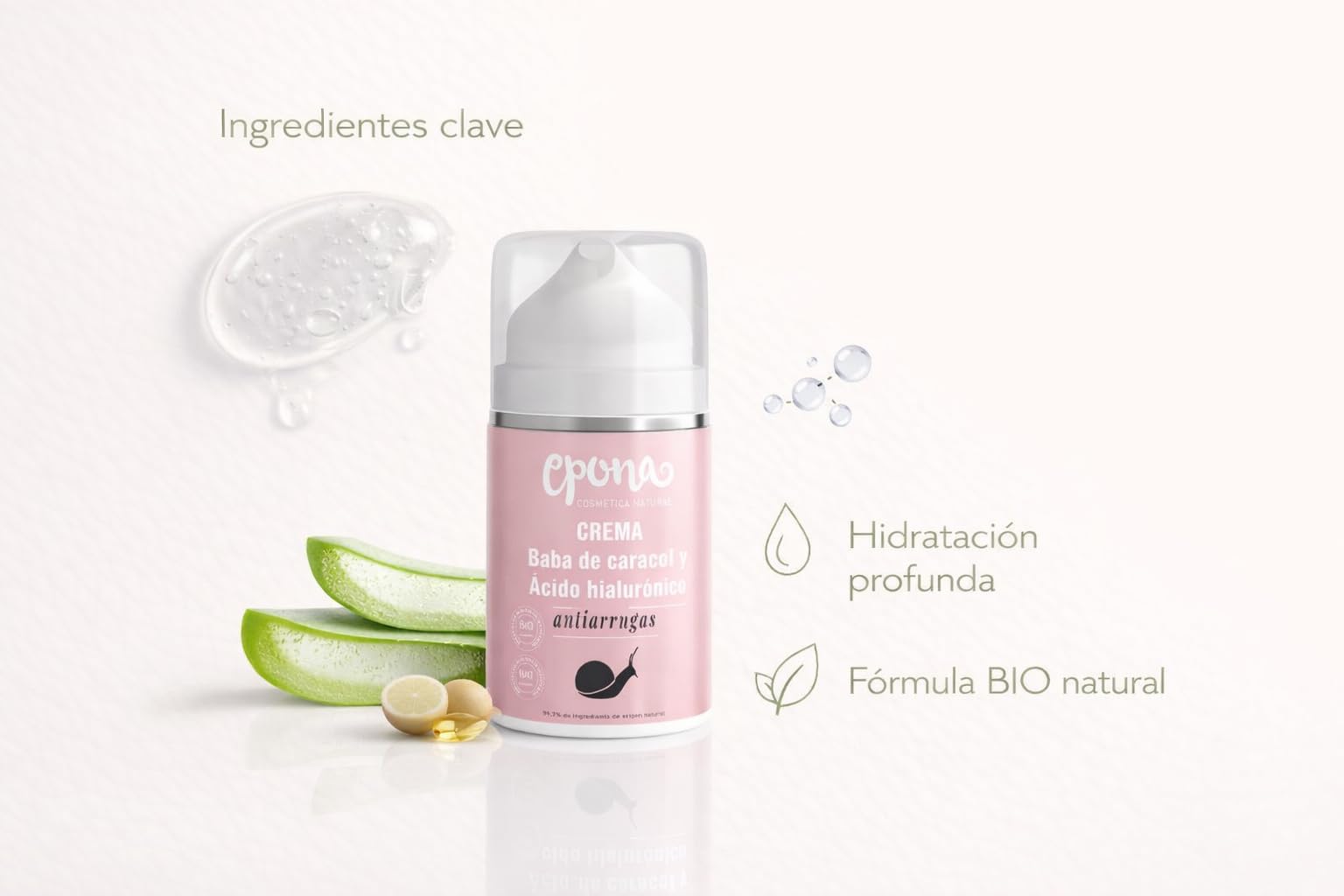 EPONA Crema Facial BIO con Baba de Caracol y Ácido Hialurónico – Hidratante Reafirmante Natural – Piel Sensible y Madura – Fórmula Ecológica Certificada – 50 ml