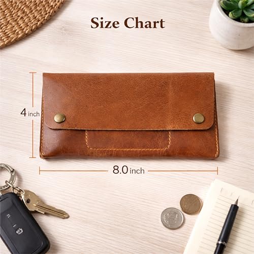 Image of Leather Currency Pouch, Currency Organiser, Dollar Bills Holder, Bills Organizer, Money Envelope with Mobile Pocket, Money Bag For Men & Women (TAN)