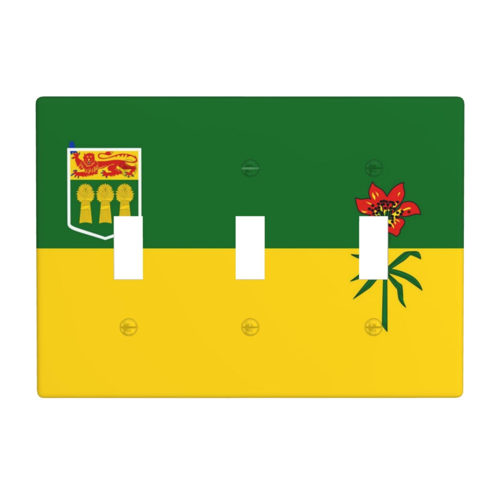 Saskatchewan Flag 3 Gang Switch Plate Cover-Unbreakable Polycarbonate Wall Plate, Heat Resistant Toggle Switch Decor for Home