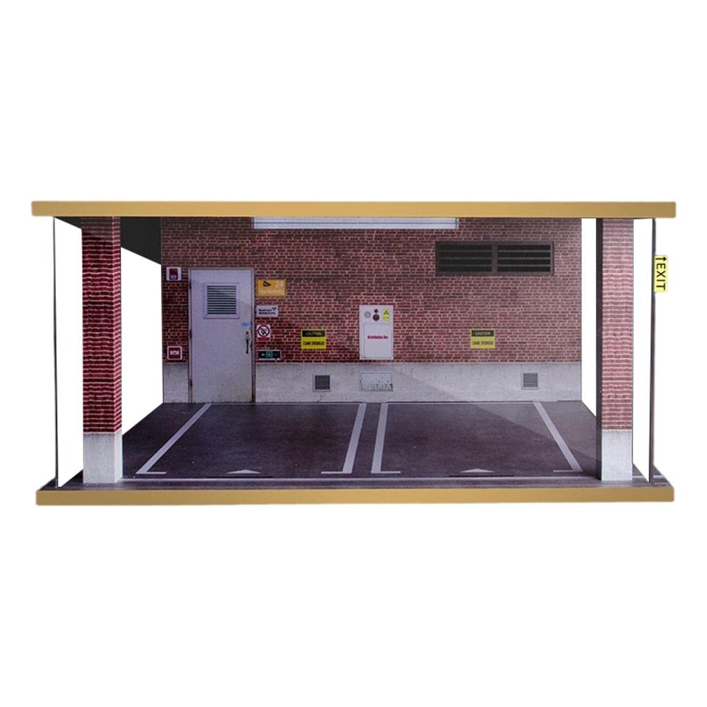 Mini Parkhaus Szene Modell Parkhaus Diorama Garage Vitrine Display Sammlung Holz Acryl mit 120 LEDs Selbstmontage für Sammlung Büro Zuhause Schreibtis, Rote Backsteinmauer
