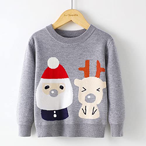 Warm Clothes for Little Boys Toddler Boys Girls Christmas Cartoon Santa Deer Prints Sweater Long (Grey, 5-6 Years)2
