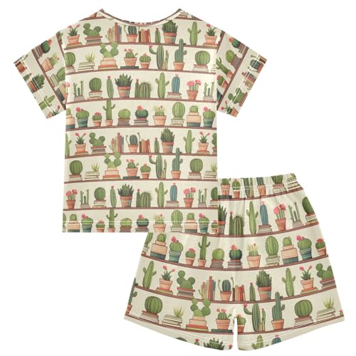 ALAZA Cactus on Bookshelf Pajama Set Short Sleeve Sleepwear Soft Lounge Nightwear2
