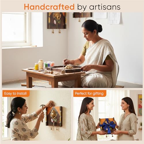 Image of Amantran-I Wall Accent with divine Ganesha Majestically set on a beautiful frame | Handcrafted Wall Art for Home Decor & Office Spaces