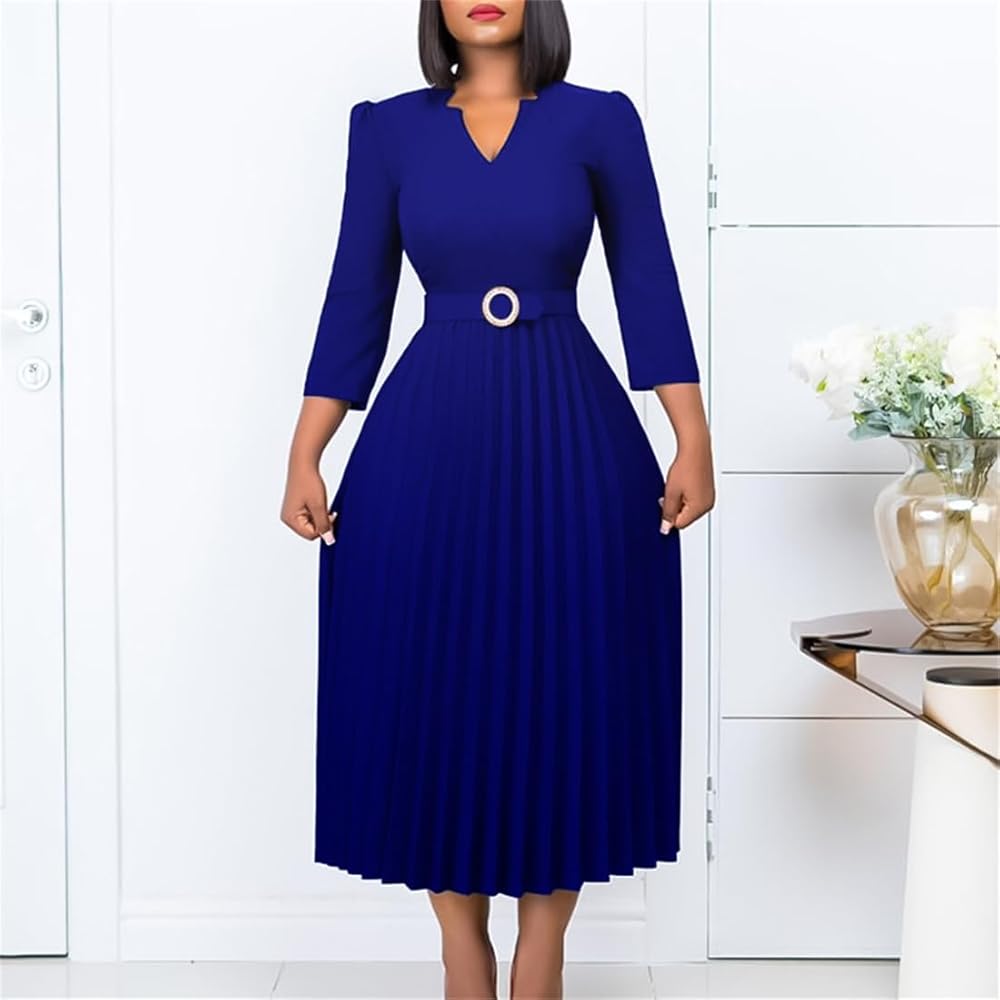 『専用』アメリヴィンテージFRONT PLEATS LONG DRESS Jerdar Autumn Cross V-neck Pleated Dress for Women, Elegant