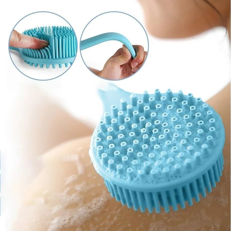Glitzn Soft Silicone Back Scrubber Shower Bath Body Brush with Long Handle, BPA-Free, Hypoallergenic, Eco-Friendly, For Men and Women (Multicolor) 2