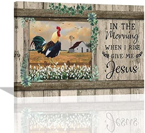 Farmhouse Rooster Canvas Wall Art Farm Barn Chicken Sunflowers Pictures Wall Decor Rustic Chicken Painting Prints Framed Artwork Decor for Bathroom Bedroom Kitchen 12"x16"