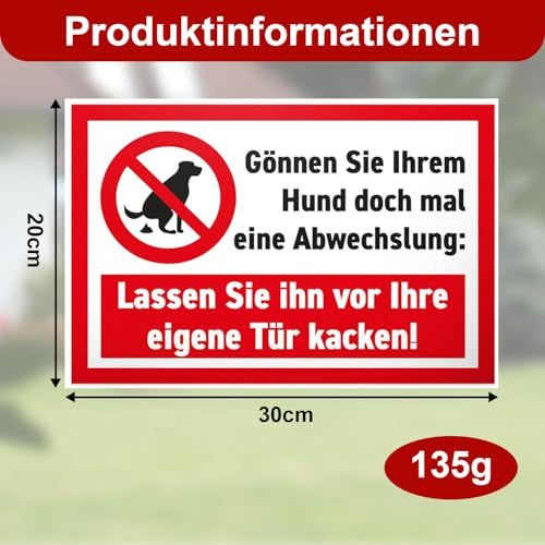 Hier ist Kein Hundeklo Schild,Lassen Sie ihn vor Ihreeigene Tür kacken, Schild Hunde Kacken Verboten, Verbotsschild Hundeverbotsschild Verbot Hundeklo Blechschild 20 x 30 cm