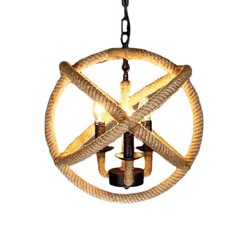 Generico Lampada a sospensione rustica in stile industriale a V for ristorante, tavolo da, caffetteria, illuminazione a sfera in corda di canapa intrecciata,Plafoniere da soffitto