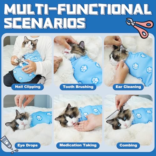 Image of Supet Cat Wrap for Cutting Nails, Self-Adhesive Cat Grooming Wrap, Anti-Scratch Cat Wrap for Grooming, Ideal for Medicine, Nail Clipping, Teeth Brushing, Ear Cleaning