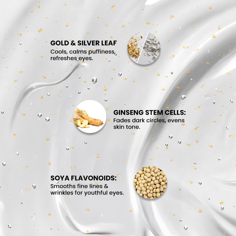 Image of BiE Eyefinity | All In One Eye Gel for Tired Eyes With Ginseng Stem Cells, Silver & Gold Leaf | Instantly Depuffs, Treats Under Eye Dark Circles & Wrinkles | For All Skin Types | Undereye Cooling Gel | Unisex | 15g