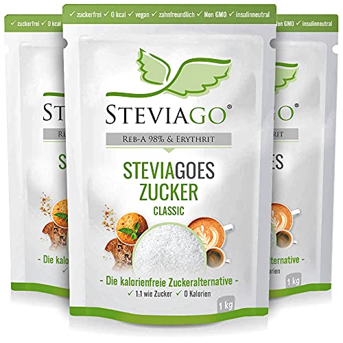 STEVIAGOES Zucker (Classic) - 1:1 Zuckerersatz (3 x 1kg (3er-Pack))