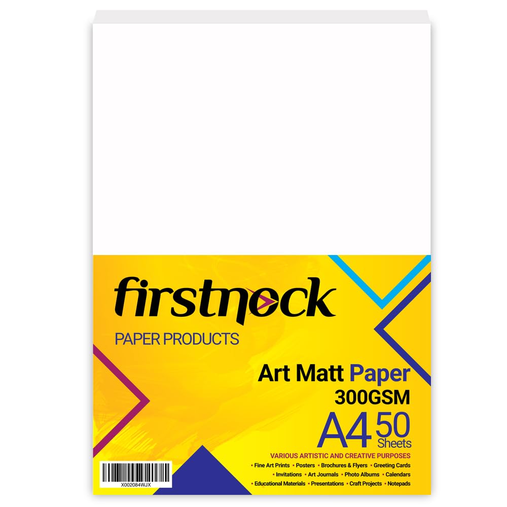 Firstnock 300GSM White Cardstock A4 50 Sheets Art Matt Paper Card Stock Thick Paper Flyers, Art Prints, Educational Materials, Invitations, DIY Projects Card Paper Blank White Cards