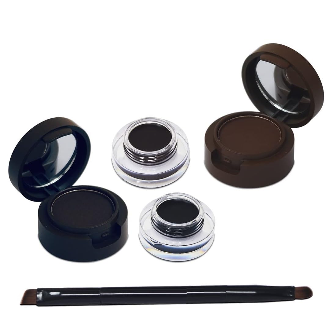 Facejewel 4In1 24 Hour Long Lasting Waterproof Eye Brow Powder & Eye Brow Gel, Black-Brown-image-40