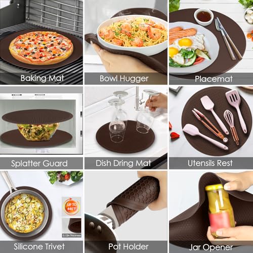 Image of Brown Silicone Microwave Mat 12 inch Extra Large Multi-Use Microwave Mat Heat Resistant Silicone Trivet Mat Pot Holders Hot Pads for Kitchen, Silicone Cover Pad for Microwave Oven Hot Pot Pans, 2Pack
