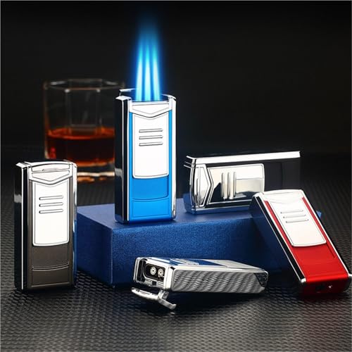 Encendedor metálico a prueba de viento con llama triple y recargable miniatura 2