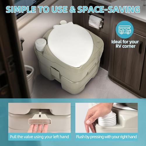 Image of YITAMOTOR 5.3 Gal Portable Toilet for Camping, RV Toilet with Diagonal Elongated Bowl Seat, Porta Potty with Hand Sprayer, Leak-Proof for Adults, RV Travel, Hospital, Boat, Trip, Home
