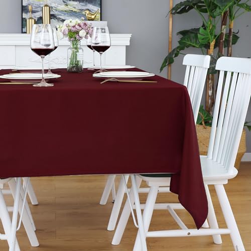 Image of FOLINS&HOME Burgundy Rectangle Waterproof Tablecloth, 90 x 132 Inch