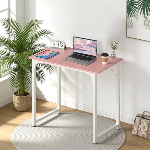 Image of BestOffice Computer Desk,Home Office Desk, Modern Simple Style for Home Office Study Writing (Pink, 32 Inch)