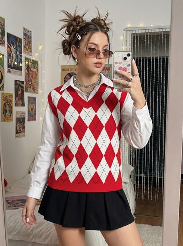 Image of SELINK Boys Girls V Neck Argyle Knit School Uniform Sweater Vest | Soft Cotton Polyester Blend Knitted Vest,Stockinette Stitch,Hand Wash Only For School Uniform Daily Wear