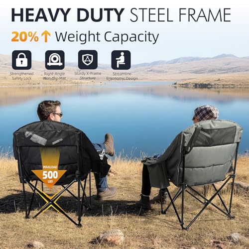 Image of Oversized Camping Chair for Adults 2 Pack - Heavy Duty Outdoor Padded Chair
