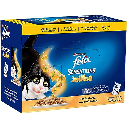 Felix Purina Felix Sensations Jellies Chicken and Spinach Flavors 85g (Pack of 12)