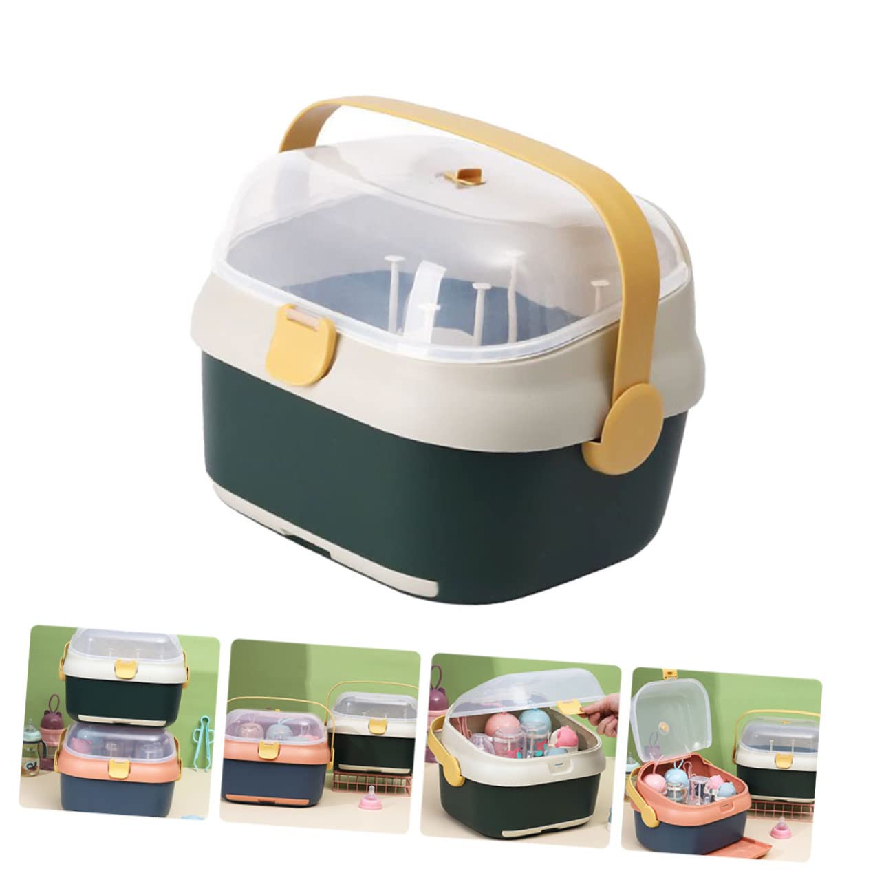 FRCOLOR Babyflaschen Trockenbox Großformat mit Abnehmbarer Abdeckung Flaschenhalter aus Kunststoff Aufbewahrung für Babyflaschen und Zubehör Staubgeschützt für Babypflege