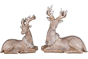 Gold Tone Glitter Small Sitting Reindeer Figurines