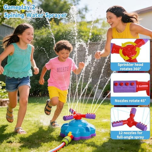 4-in-1 Water Sprinkler for Kids, Water Sprinkler Baseball Toy, Rocket Sprinklers, Rocket Launch Game, 360°Rotating Sprinklers Outdoor Summer Toys for Boys Girls - image 3