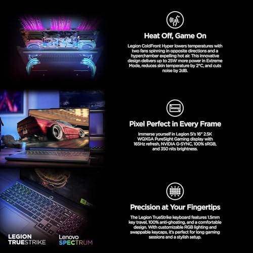 Image of Lenovo Legion 5i Gaming Laptop, NVIDIA RTX 4060, Intel Core i9-14900HX Up to 5.8GHz, 16 inch WQXGA 165Hz, 64 GB DDR5, 2 TB SSD, Wi-Fi 6E, Windows 11 Pro, Microsoft Office Lifetime License, w /Accessories