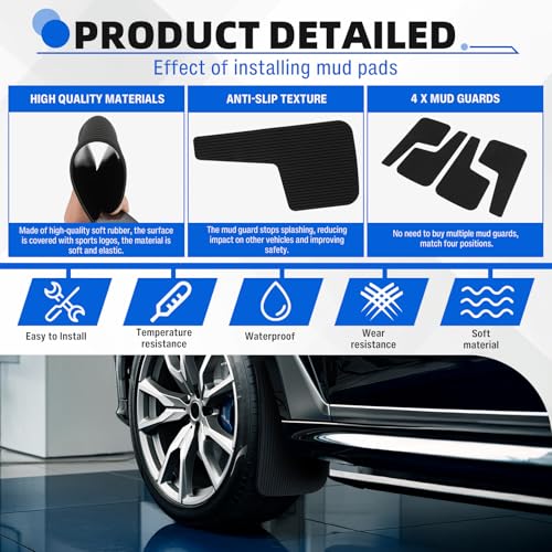 Image of 4PCS Black Mud Flaps Universal Rubber Front and Rear Side Splash Guards Mudflaps Mudguard Fender Flares with Hardware for Car Pickup Truck SUV