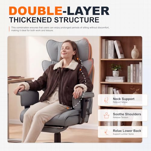 Image of Dowinx Big and Tall Office Chair with Pocket Spring Cushion,High Back Computer Gaming Chairs with Adjustable Armrests,Executive Desk Chairs with Lumbar Support and Footrest,PU-Grey