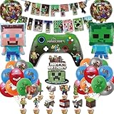 Ziifun 誕生日 バルーン マインクラフト 誕生日 飾り付け 風船バルーン ハッピーバースデー 飾り happy birthday ガーランド キャラクター風船 飾り 子供バースデーデコレーション パーティーグッズ [B]