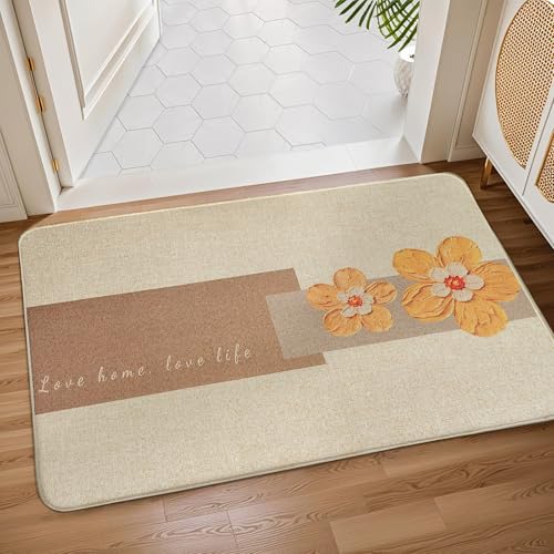 Image of Yellow Weaves 3 Pcs Jute Texture Non-Slip Bathmat, Water Absorbent Floor mat, Rugs, Door Mats for Bathroom, Living Room, Bedroom, Entrance, Outdoor, Kitchen, Office (Sunflower Beige)