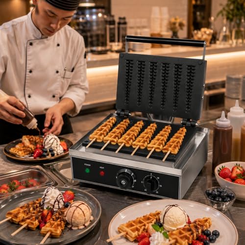 Image of Lolly Stick Waffle Machine 6 Slot, Commercial Electric Waffle Stick Maker, Professional Waffle Machine for Cafe Bakery