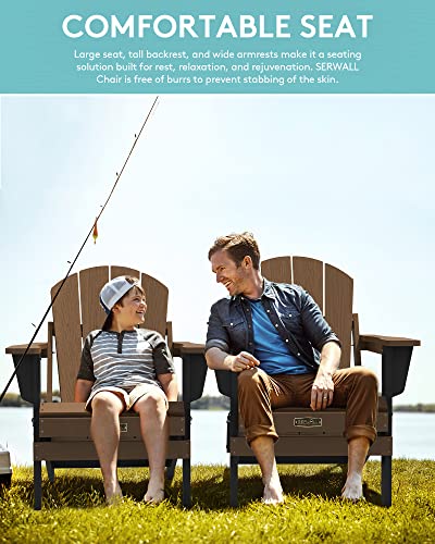 Serwall Folding Adirondack Chair Patio Chairs Lawn Chair Outdoor Chairs Painted Adirondack Chair Weather Resistant- Brown & Gray Ideal For Lawn, Garden, Firepit #TOP3