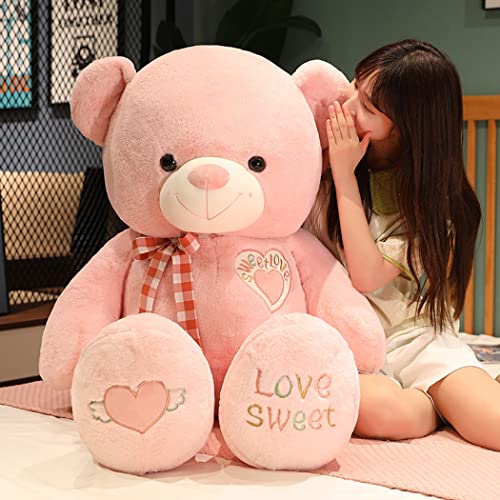yousyu テディベアぬいぐるみ 可愛い熊抱き枕 大きいくまぬいぐるみ クマ ふわふわ抱きまくら インテリア置物 (135cm, ピンク)