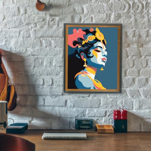 Image of Whattacraft! DIY Acrylic Paint by Number Kit for Adults Kids Beginner Number Painting Kit DIY Canvas Painting by Number Wall Decoration DIY Painting Kit for Adults | Krishna Color By Numbers (WAC-45)