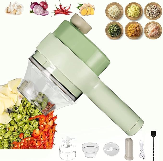 4-in-1 Handheld Electric Vegetable Cutter Set Wireless Portable Food Processor and Vegetable Chopper with USB Charging for Garlic Chili Onion Slicer and Kitchen Cleaning Brush-image-33