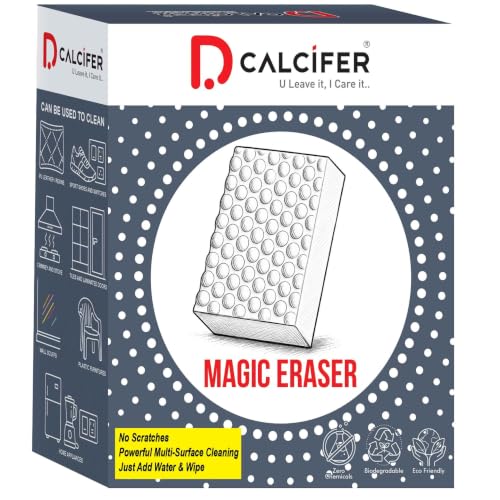 Image of Dcalcifer Magic Eraser | Pack of 4 | Scratch Free Multi - Surface Cleaning Sponge | Removes 100+ Tough Stains | Just Add Water | Removes Wall Marks, Kitchen Grease, Shoe Stains & Switch Board Dirt